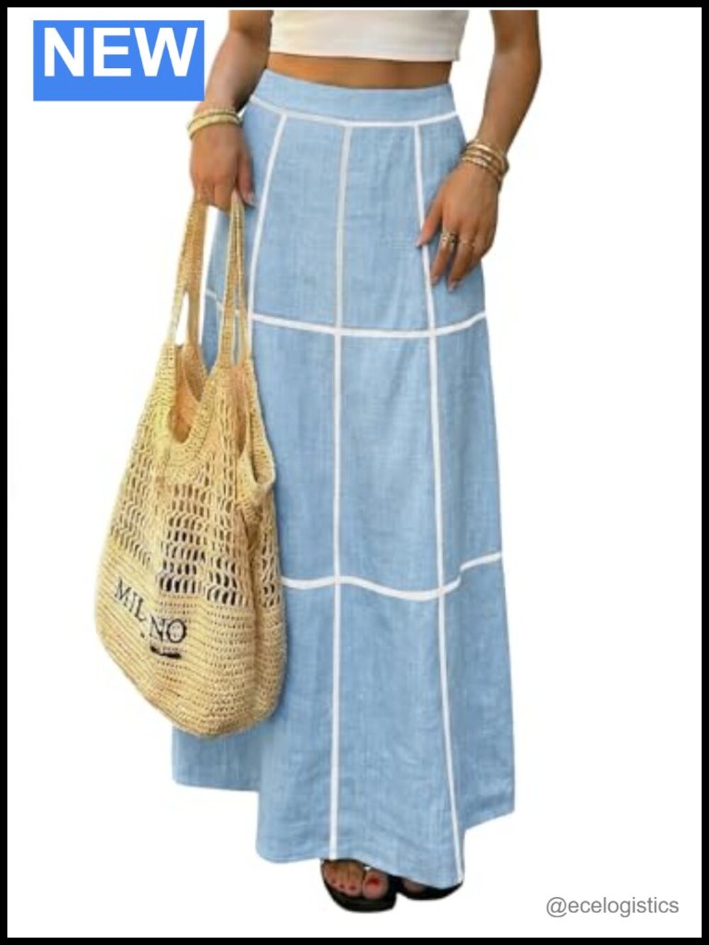 Women's Faux Linen Maxi Skirt Flowy Summer Resort A-Line w/ Pockets